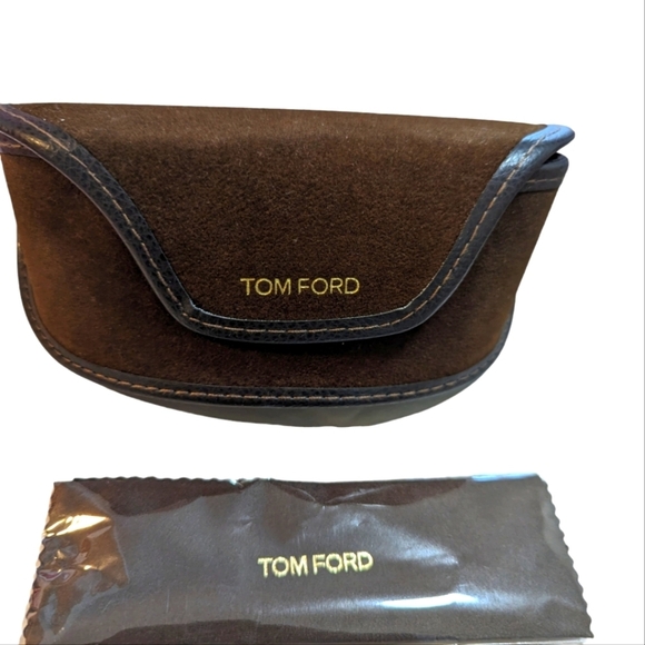 Tom Ford Sunglass Case Brown Velvet Leather Trim with Seal cleaning cloth - Picture 2 of 4